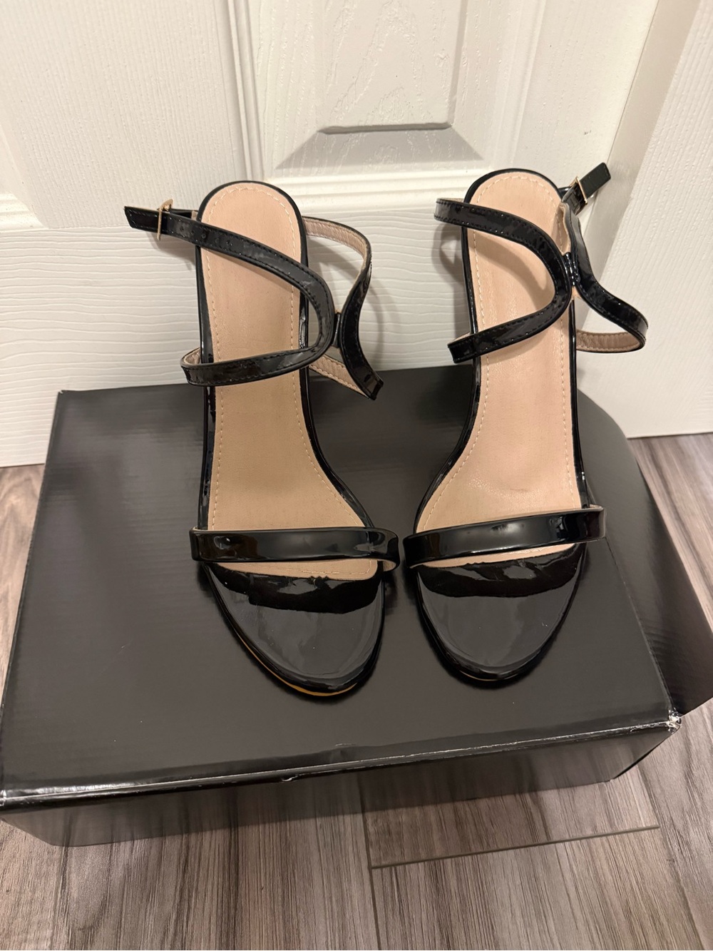 Elegant Black Patent Strappy Heeled Sandals